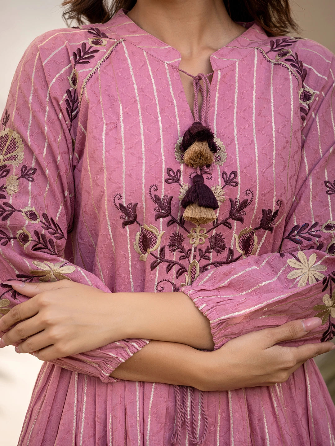 Blush Blossom Embroidered Cotton Dress – A Symphony of Comfort and Elegance