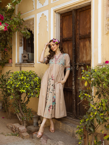 Sand Blossom Muse Cotton Embroidered Midi Dress