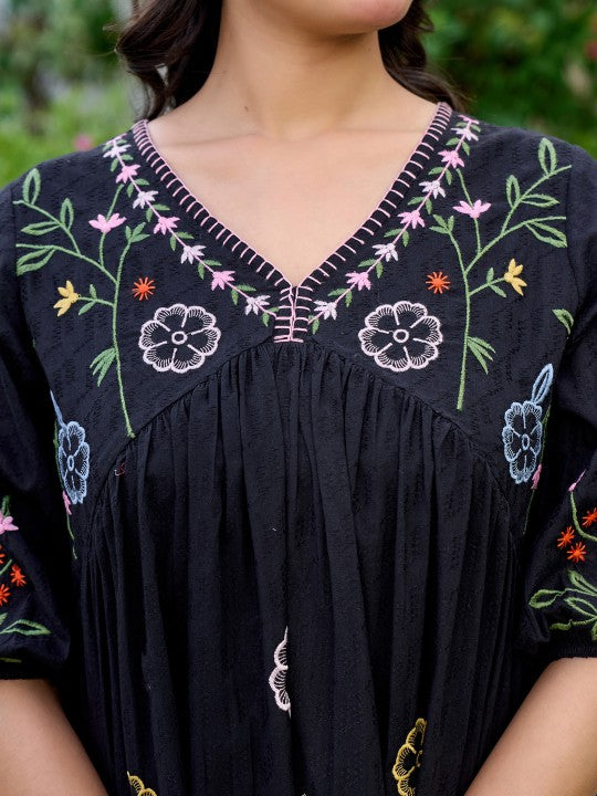 Moonlit Flora Cotton Embroidered Short Frock