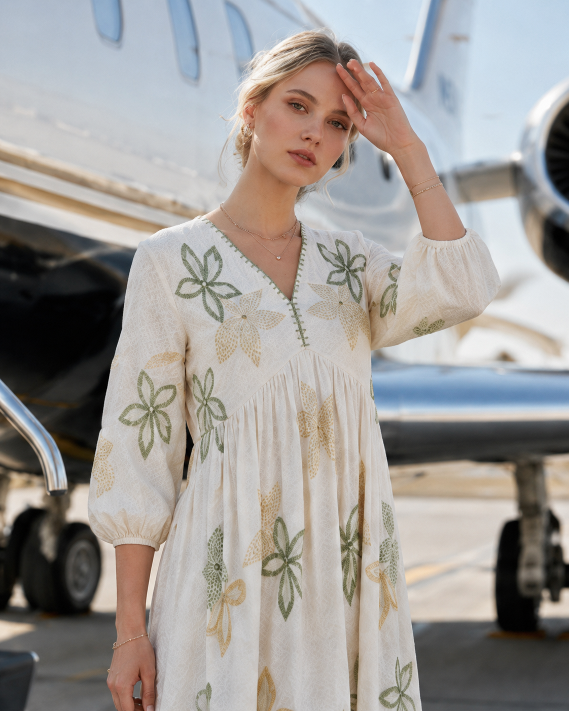 Ivory Meadow Embroidered Cotton Dress