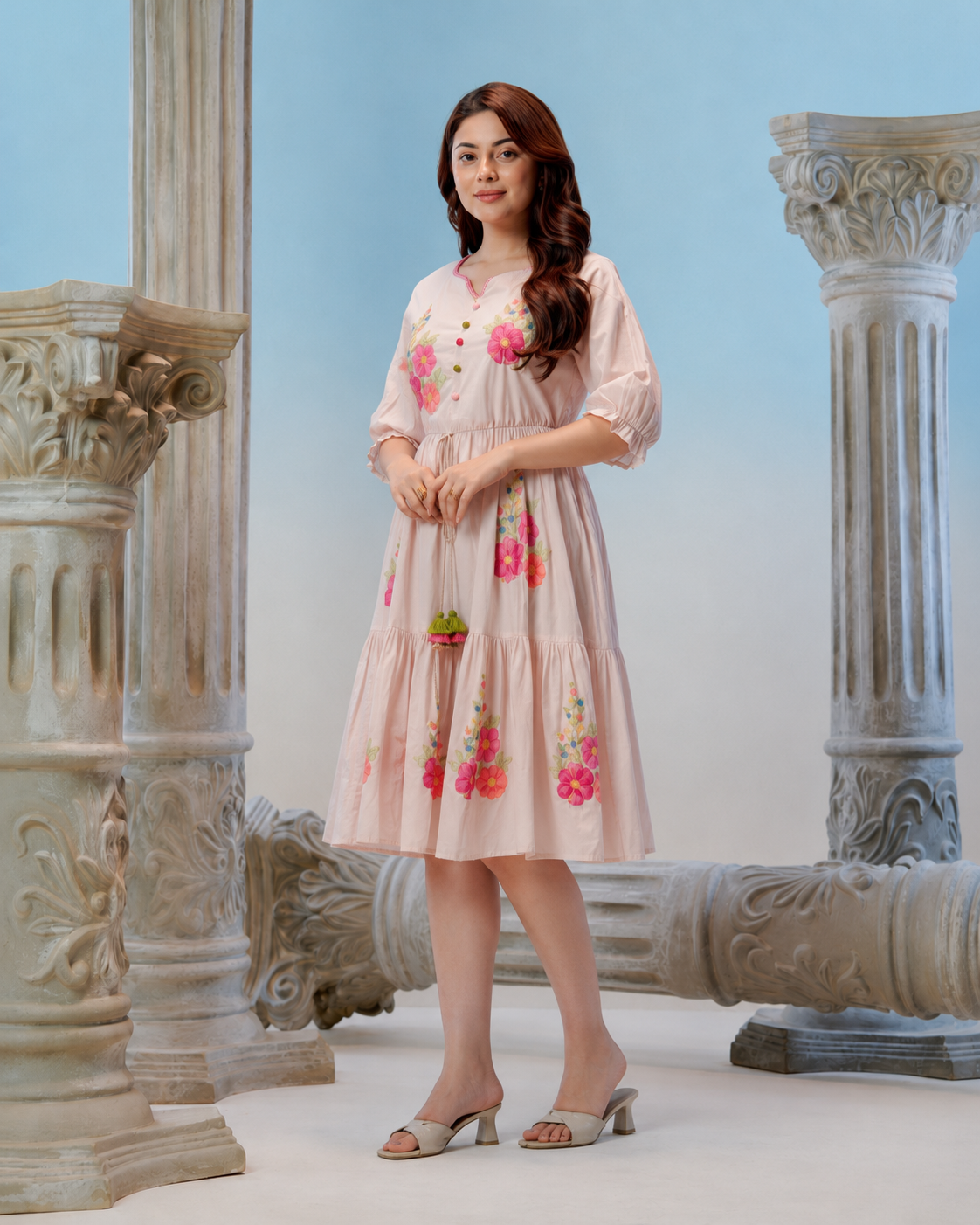Blush Garden Embroidered Cotton Dress