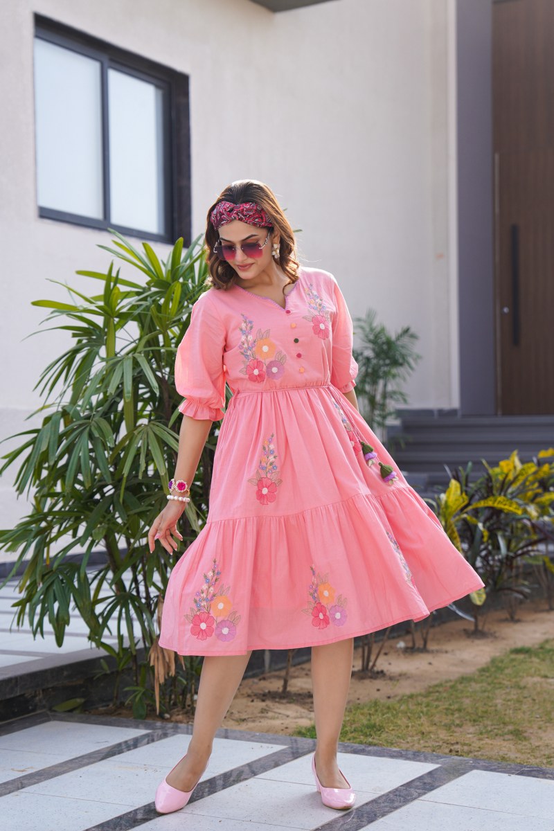 Blush Bloom Garden Charm Embroidered Cotton Midi Dress