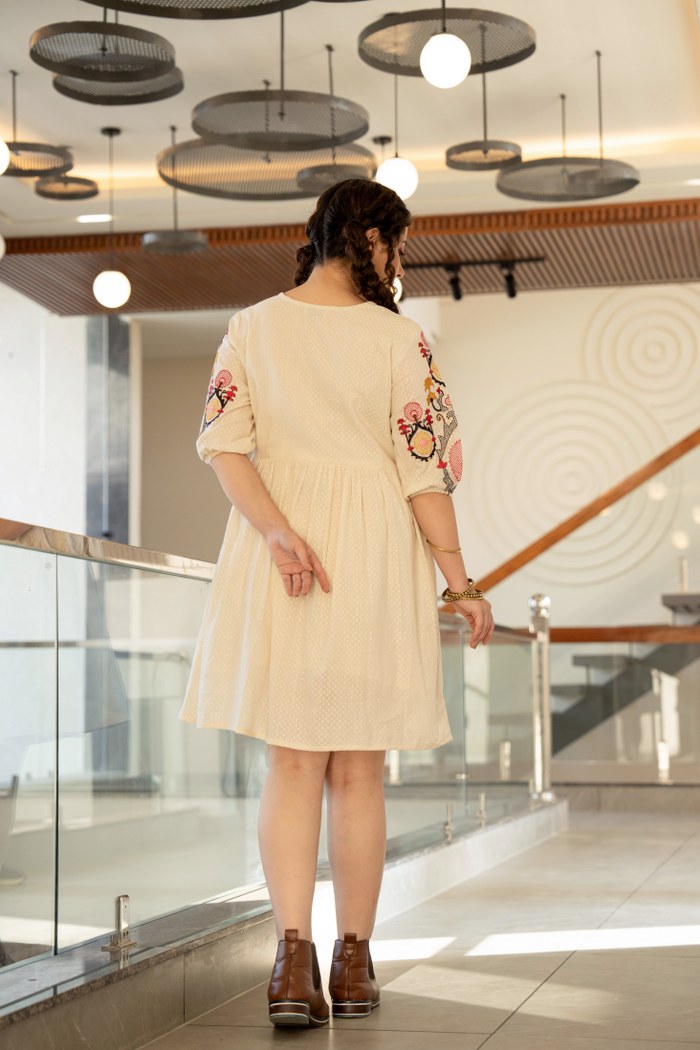 Golden Shadow Embroidered Cotton Dress