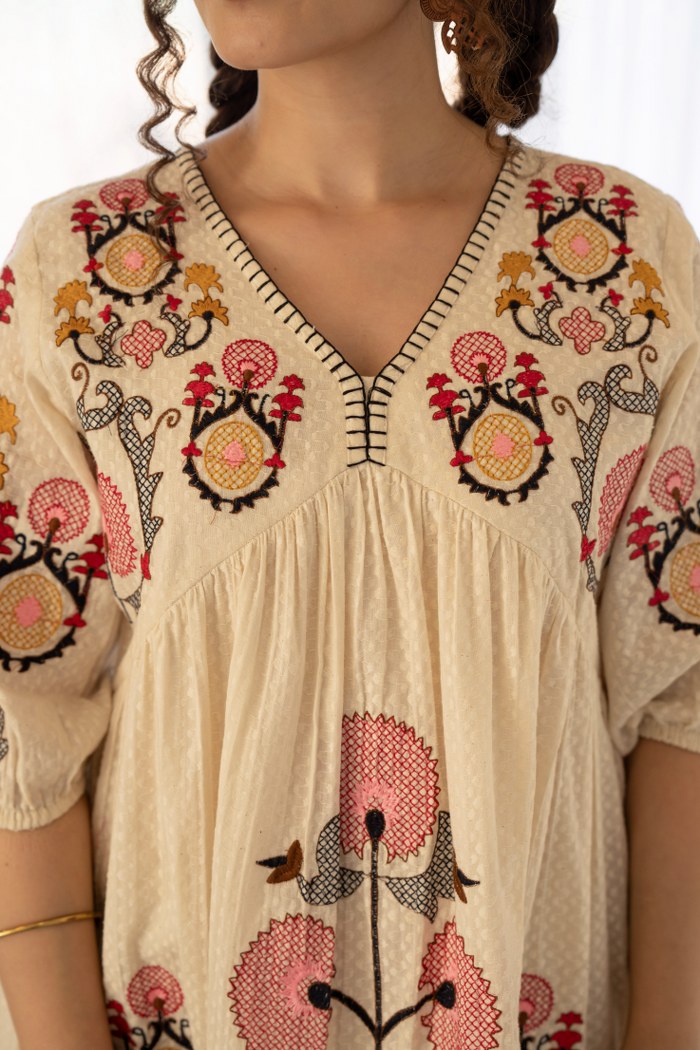 Golden Shadow Embroidered Cotton Dress