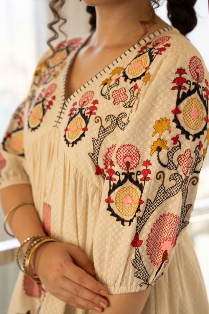 Golden Shadow Embroidered Cotton Dress