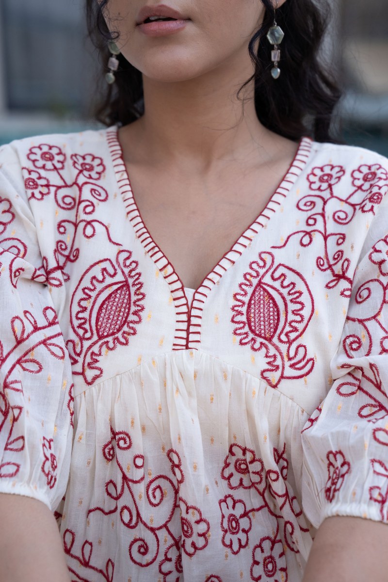 Whimsical Threads: Embroidered Cotton Short Frock Delight