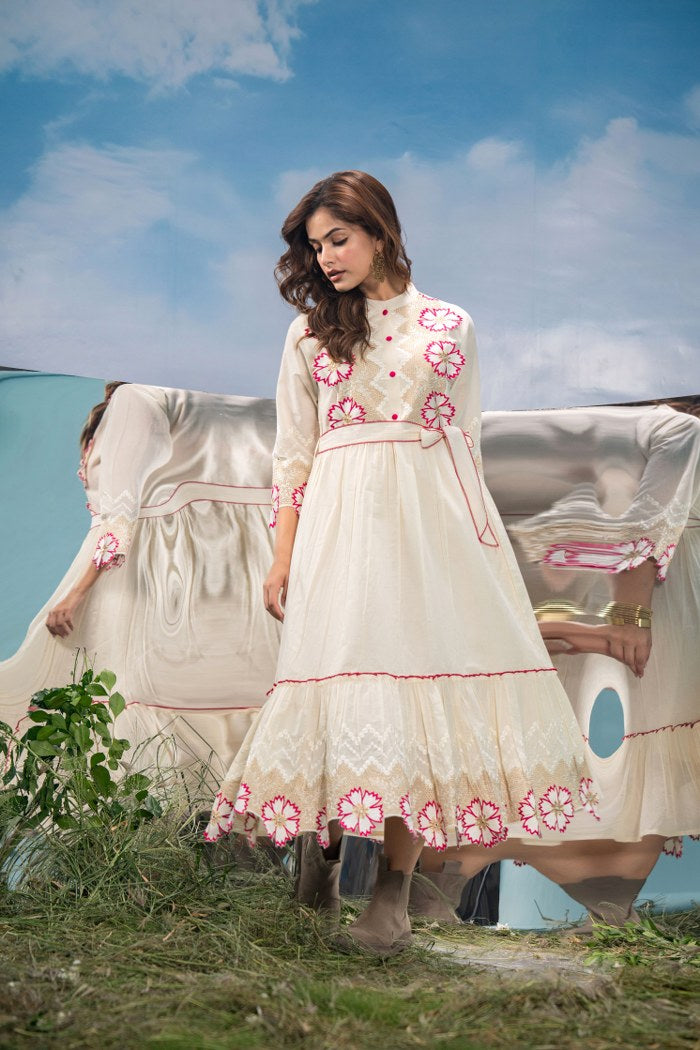 Delicate Allure: Embroidered Cotton Gown