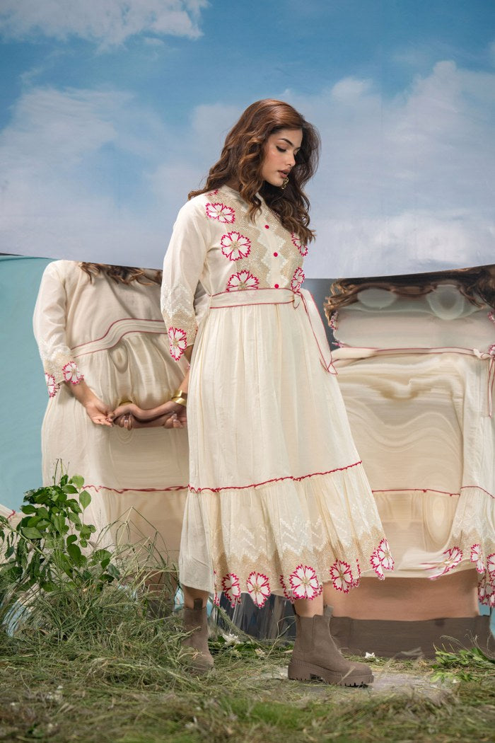 Delicate Allure: Embroidered Cotton Gown