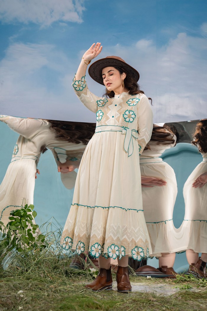 Serene Beauty: Off-White Embroidered Frock
