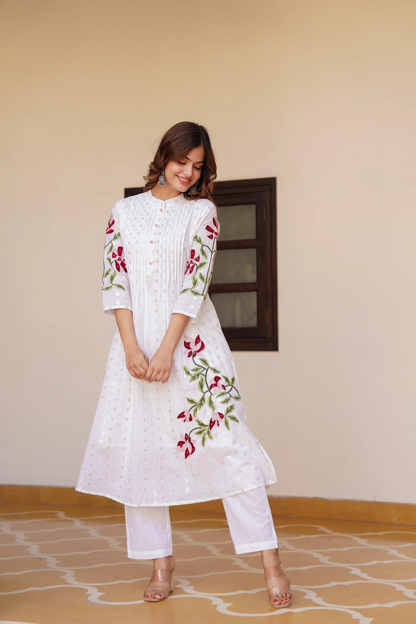 White Blossom Eden Thread Cotton Embroidered Co-ord Set