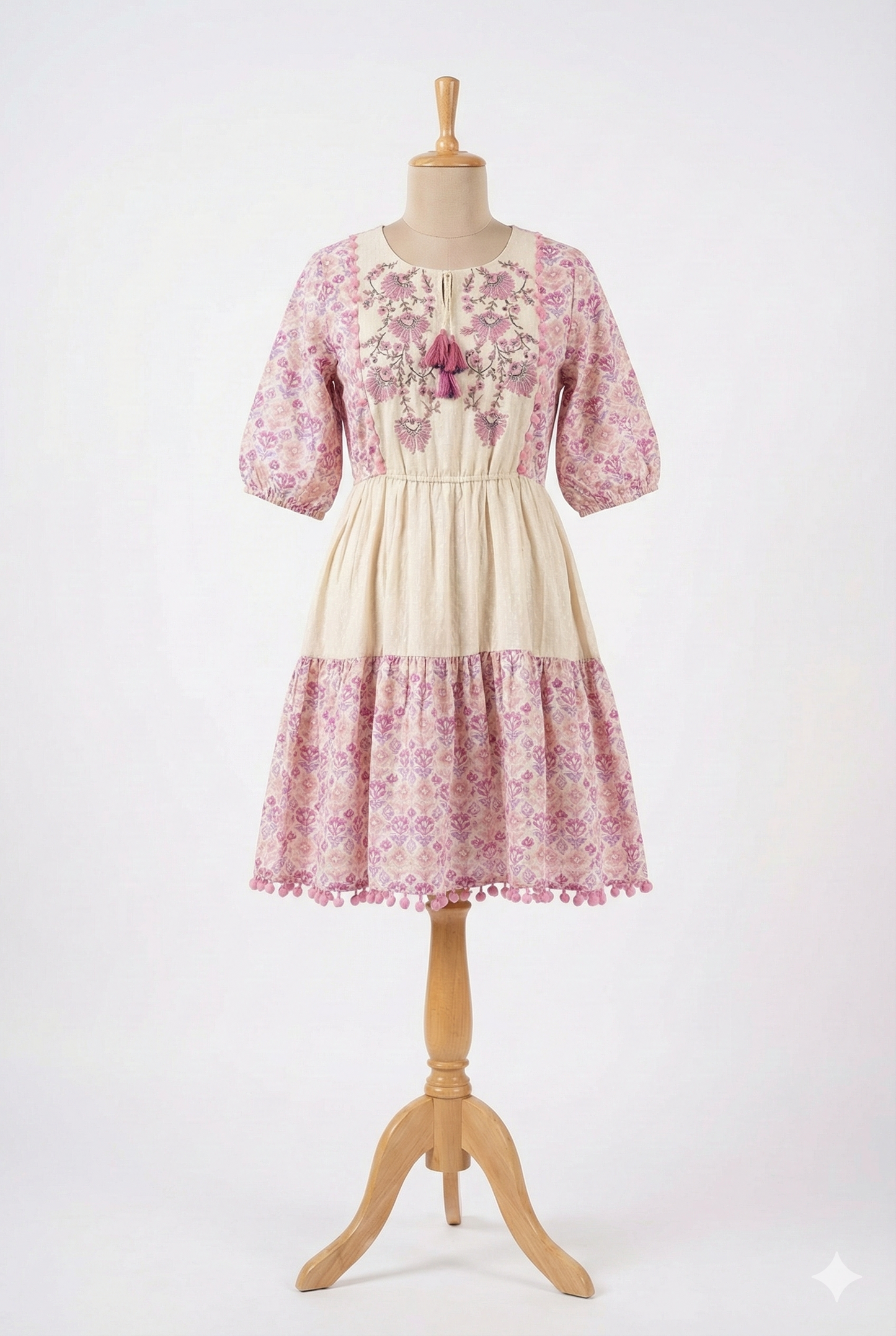 Blossoming Charm: Pure Cotton Embroidered Dress