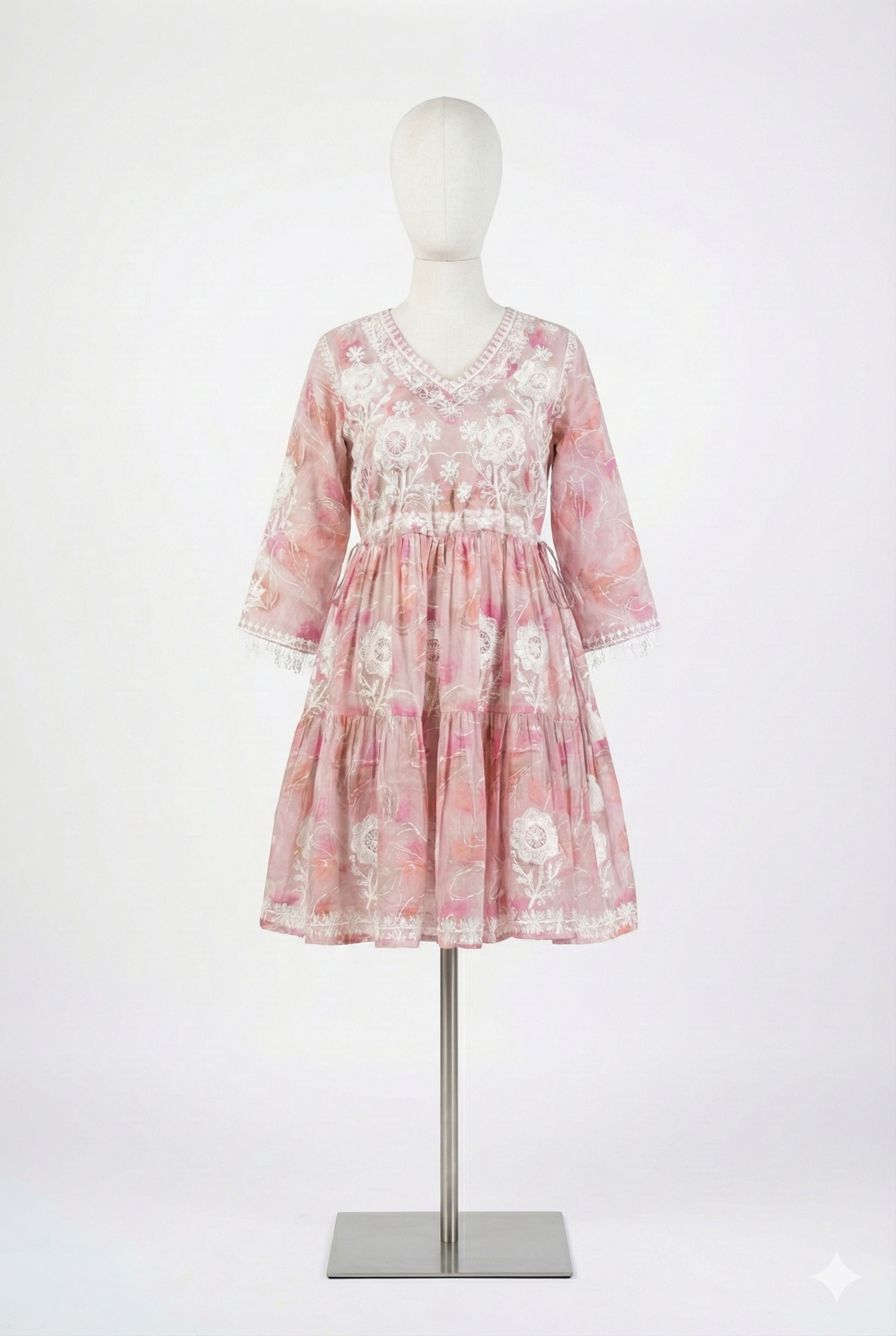 Rose Blush Embroidered Pure Cotton Short Dress