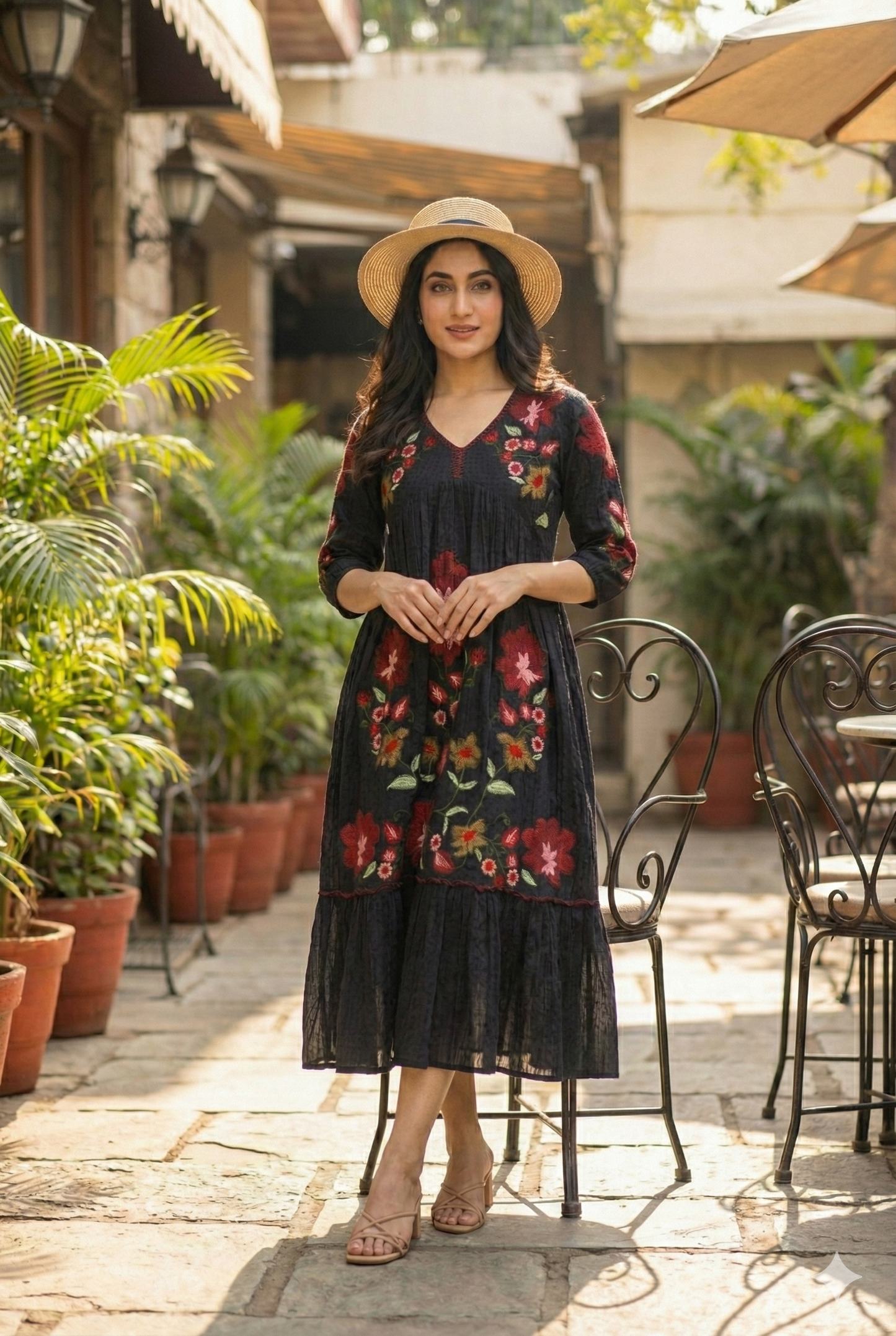 Midnight Meadow Hand-Embroidered Dress