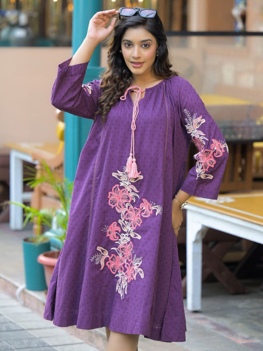 Amethyst Grace Cotton Embroidered Dress