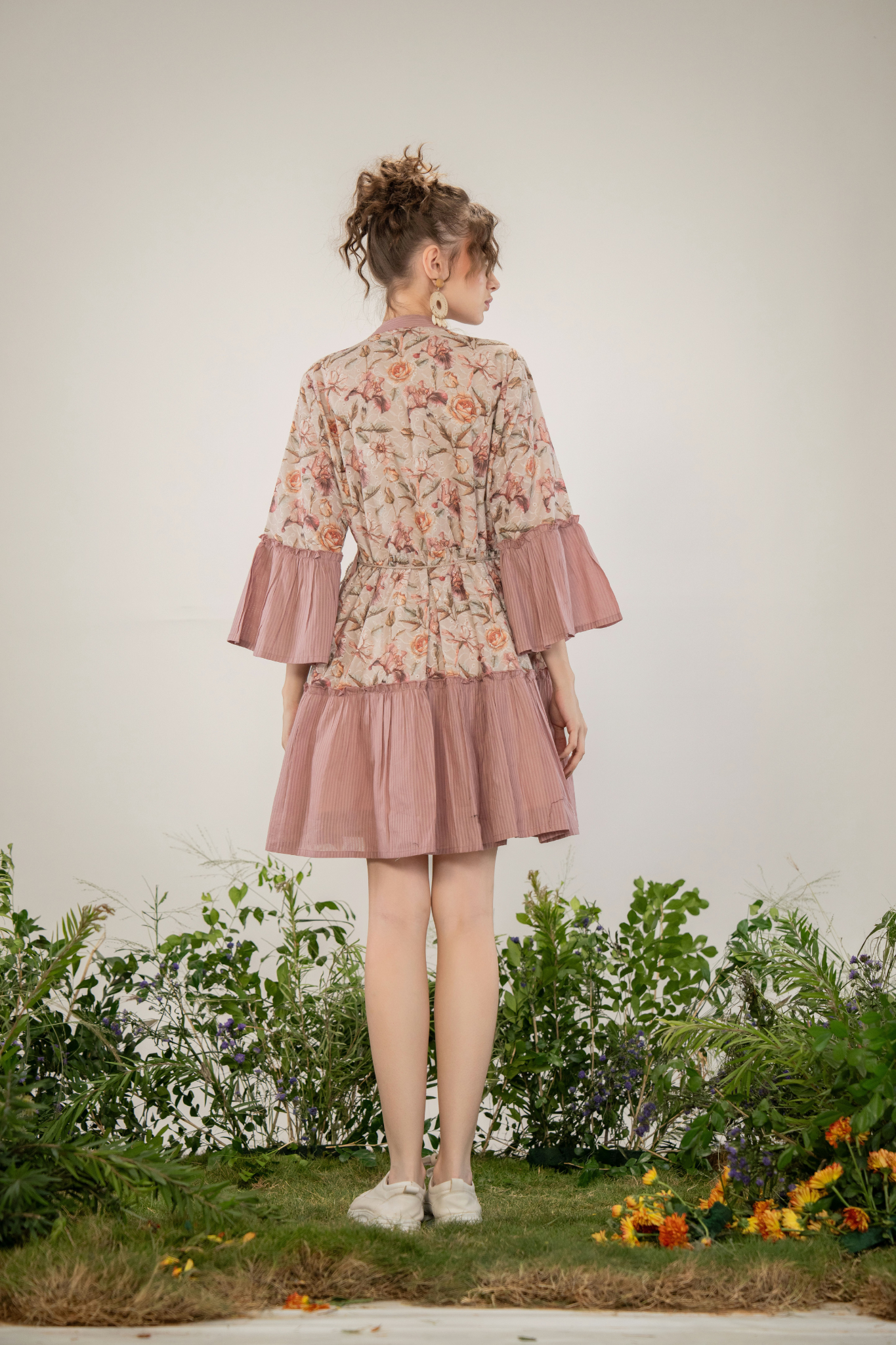 Dusky Rose Whirl Embroidered Cotton Dress