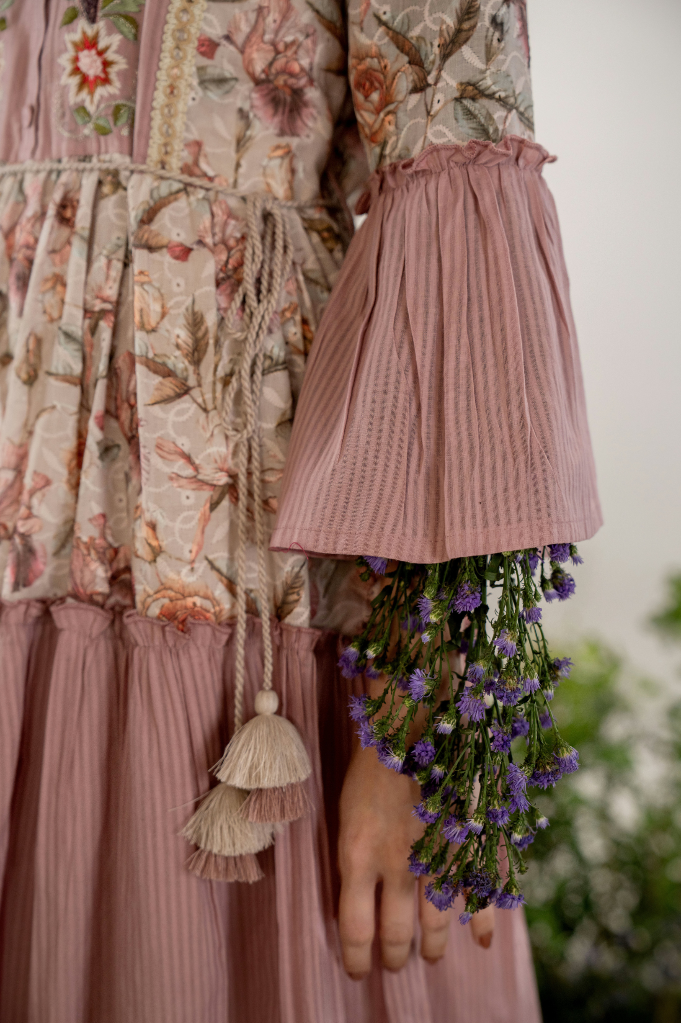 Dusky Rose Whirl Embroidered Cotton Dress