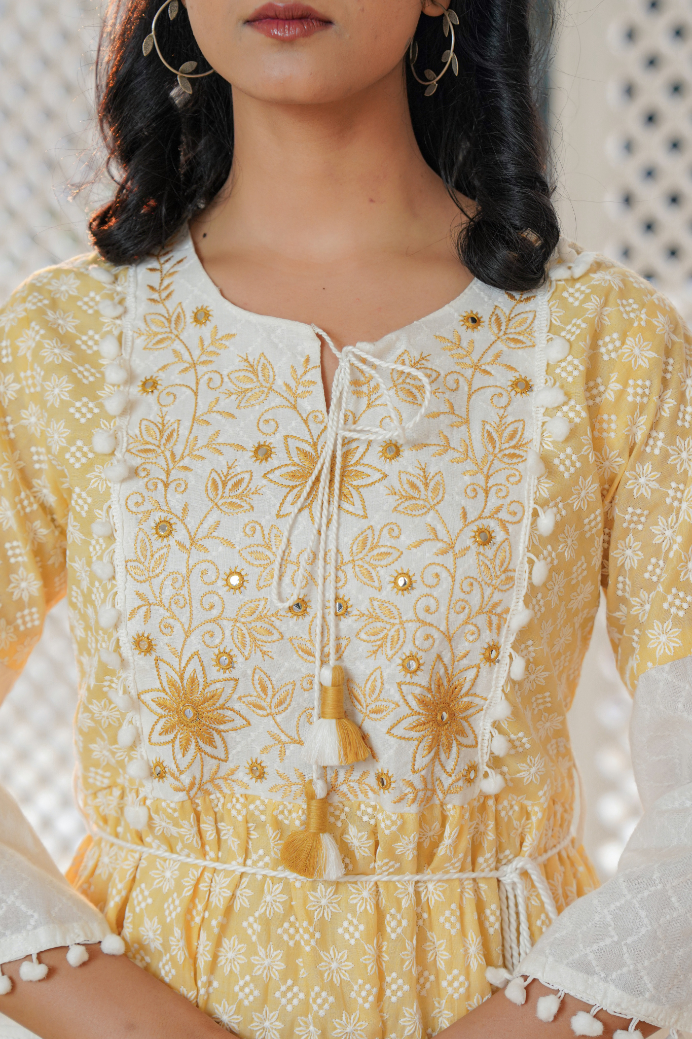 Lemon Chantilly Bloom Embroidered Cotton Dress