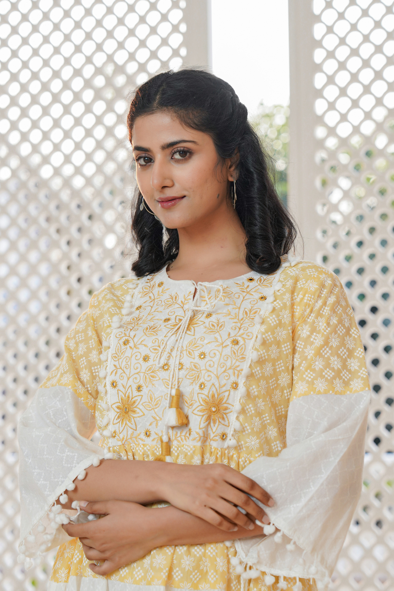 Lemon Chantilly Bloom Embroidered Cotton Dress