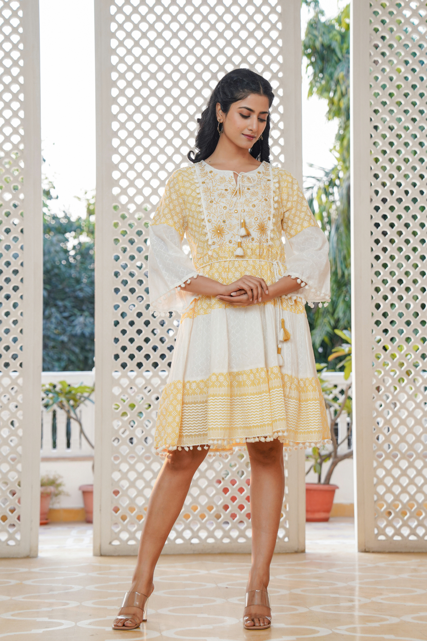 Lemon Chantilly Bloom Embroidered Cotton Dress