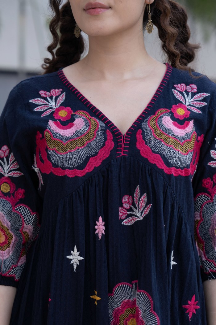 Twilight Dreams Embroidered Attire Cotton Tunic Dress