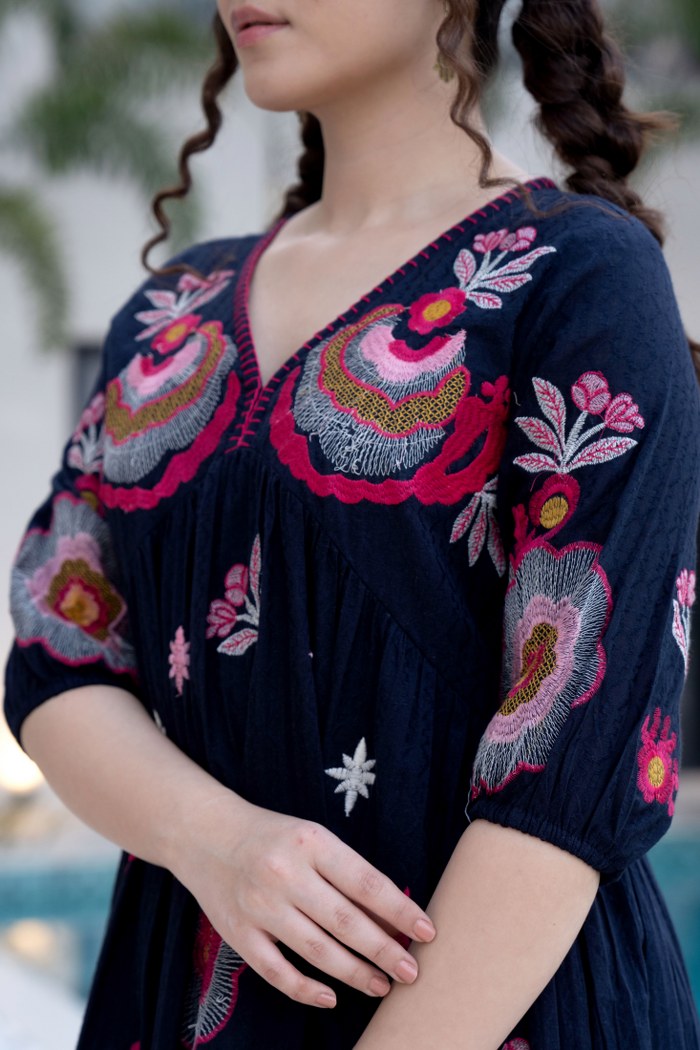 Twilight Dreams Embroidered Attire Cotton Tunic Dress