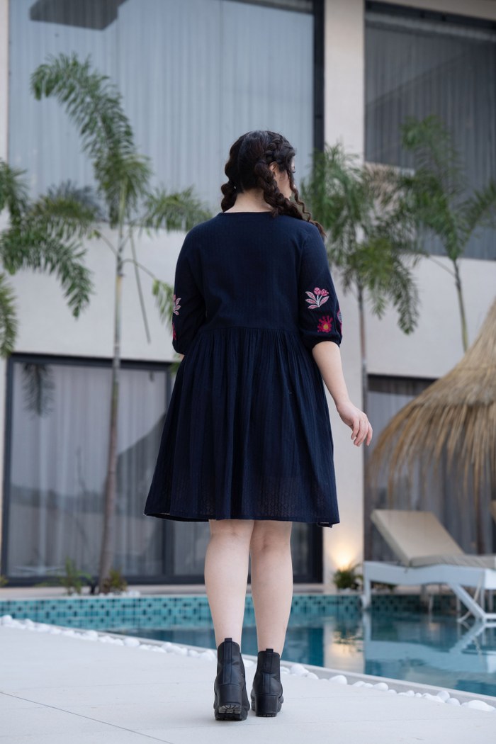 Twilight Dreams Embroidered Attire Cotton Tunic Dress