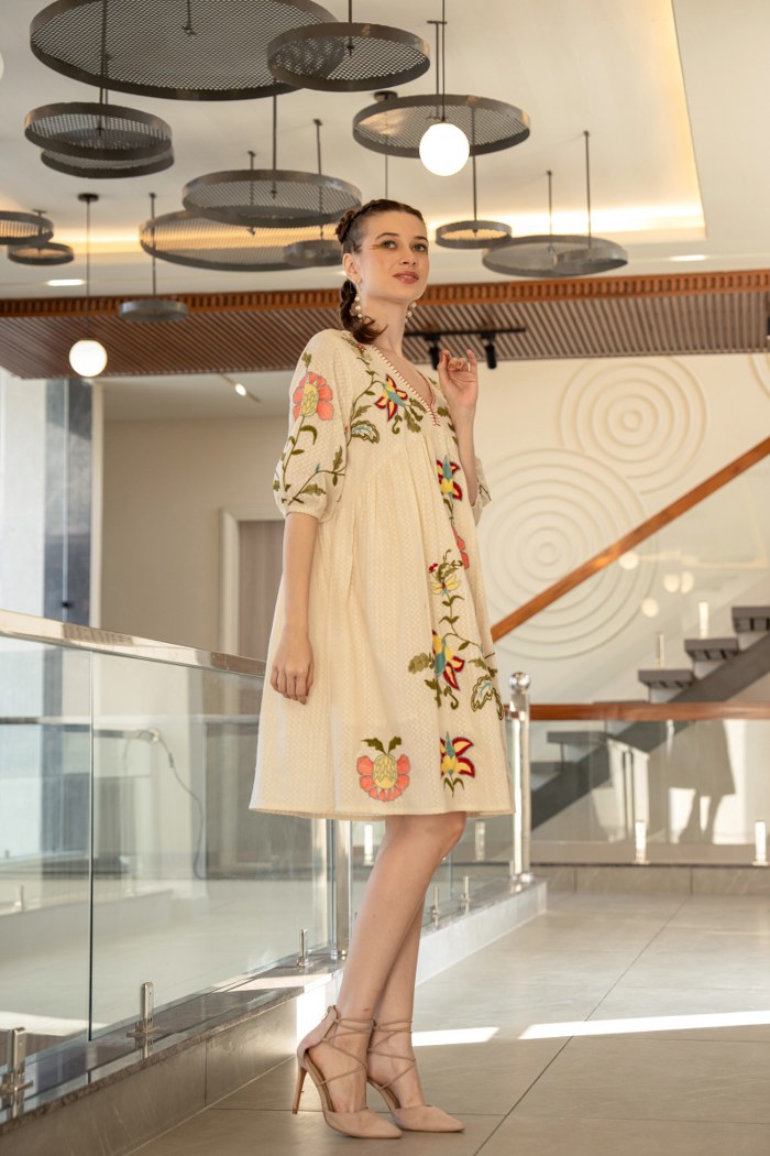 Ethereal Elegance: Floral Embroidered Boho Dress