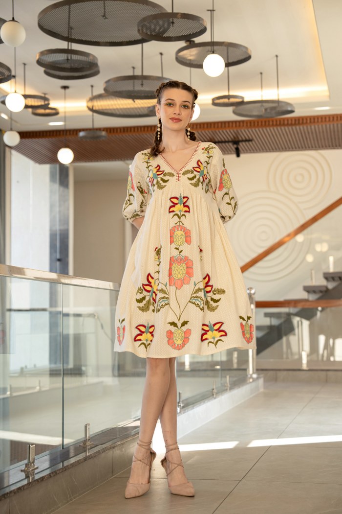 Ethereal Elegance: Floral Embroidered Boho Dress