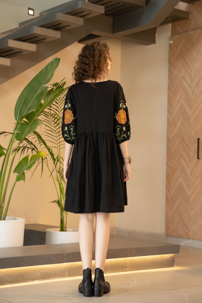 Charming Symphony: Pure Cotton Embroidered Dress