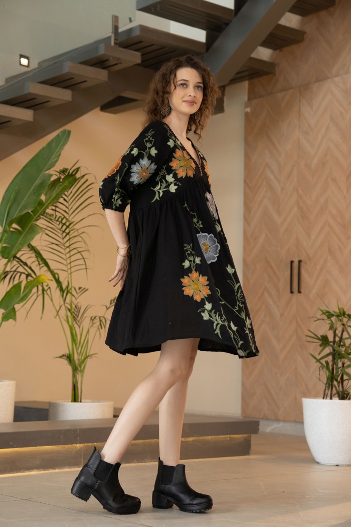 Charming Symphony: Pure Cotton Embroidered Dress