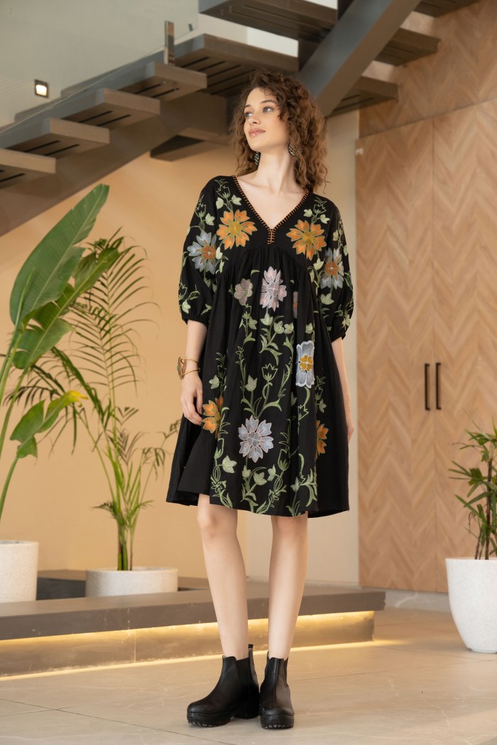 Charming Symphony: Pure Cotton Embroidered Dress