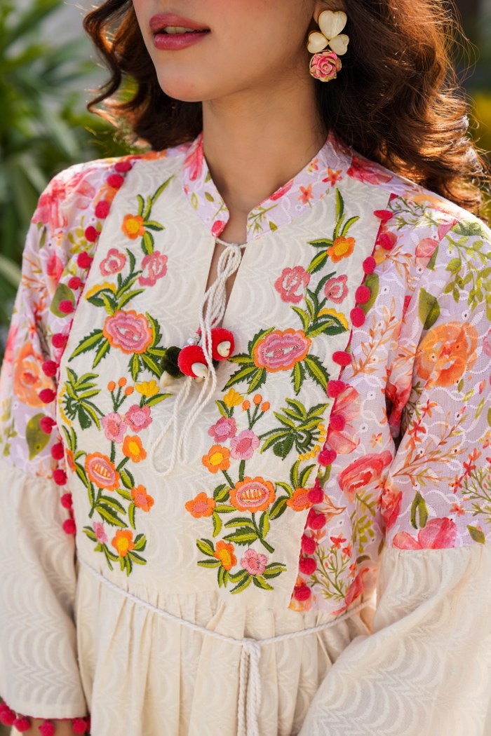 Ethereal Symphony: Embroidered Cotton Elegance