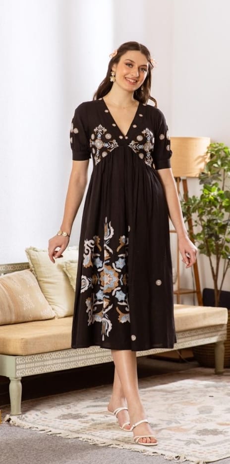 Black Royale Floral Embroidered Dress