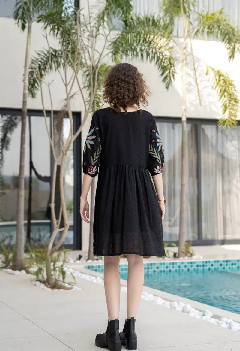 Tropical Garden Bliss Pure Cotton Embroidered Dress