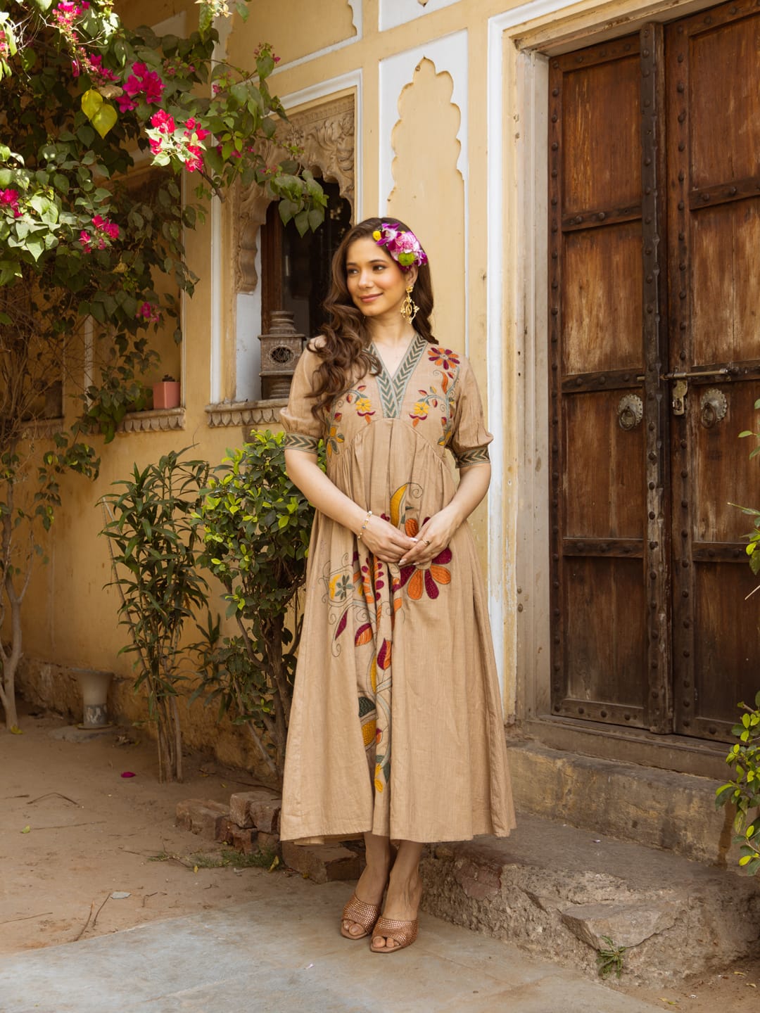 Sienna Bloom Cascade Cotton Embroidered Long Dress