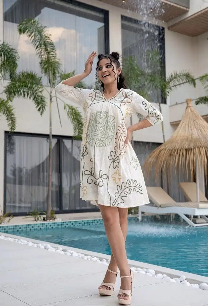 Boho Bliss Pure Cotton Embroidered Summer Dress