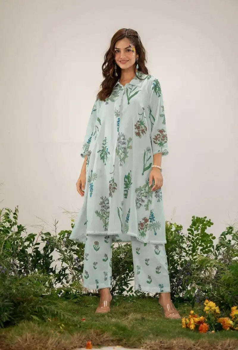 Mint Herbarium Printed Cotton Co-ord Set