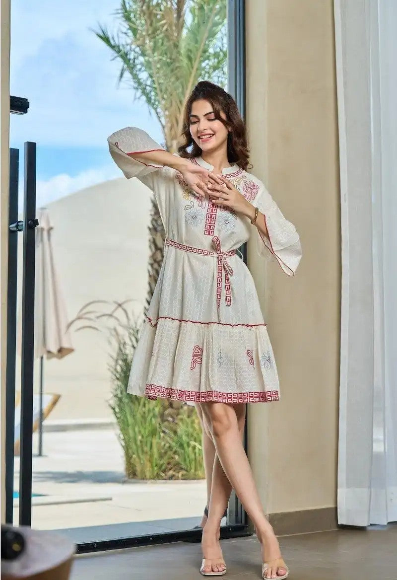 Rosewater Twirl Embroidered Short Dress