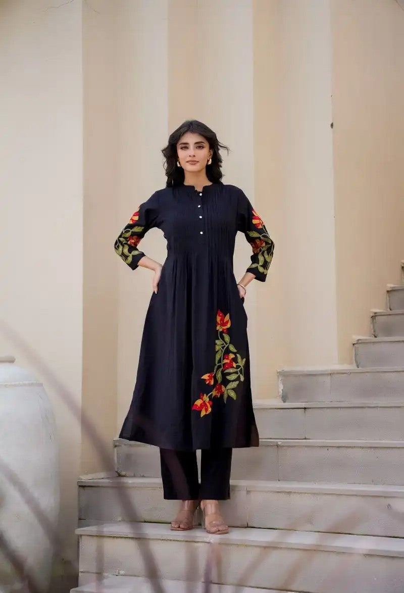 Midnight Whisper Silk Embroidered Co-ord