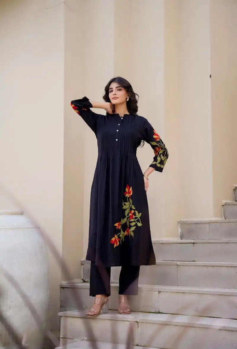 Midnight Whisper Silk Embroidered Co-ord