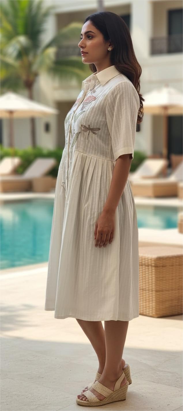 White Willow Embroidered Cotton Midi
