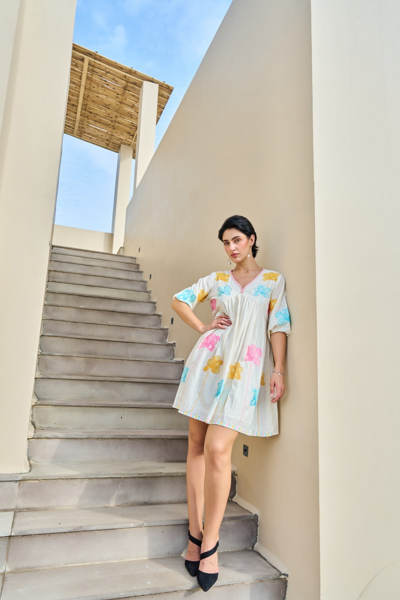 Blooming Aura Cotton Embroidered Dress