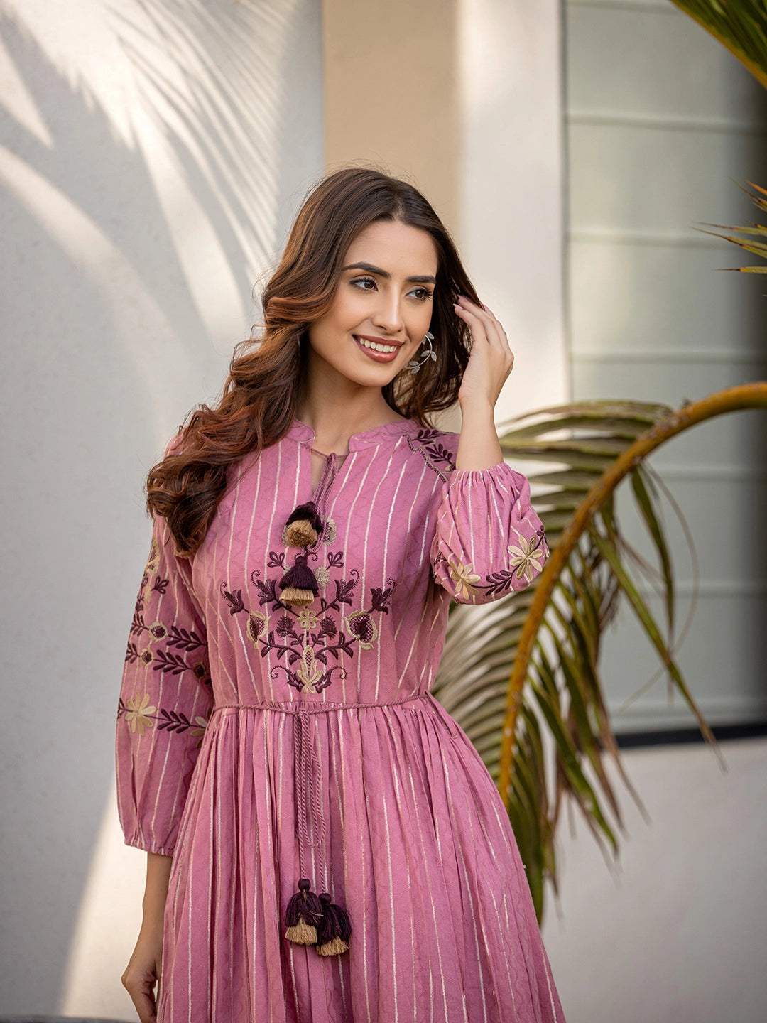 Blush Blossom Embroidered Cotton Dress – A Symphony of Comfort and Elegance