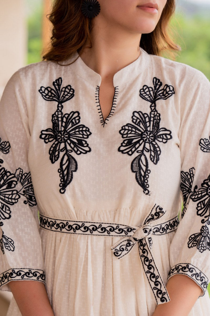 Noir Flora Symphony Cotton Embroidered Dress
