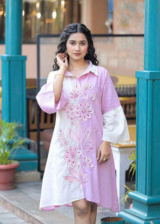 Rose Mist Cotton Embroidered Dress