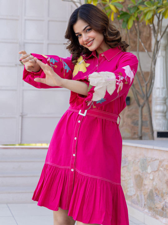 Fuchsia Charm Embroidered Short Dress