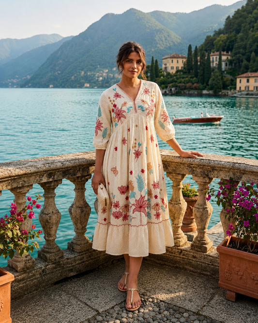 Elegant White Embroidered Summer Maxi Dress for Women
