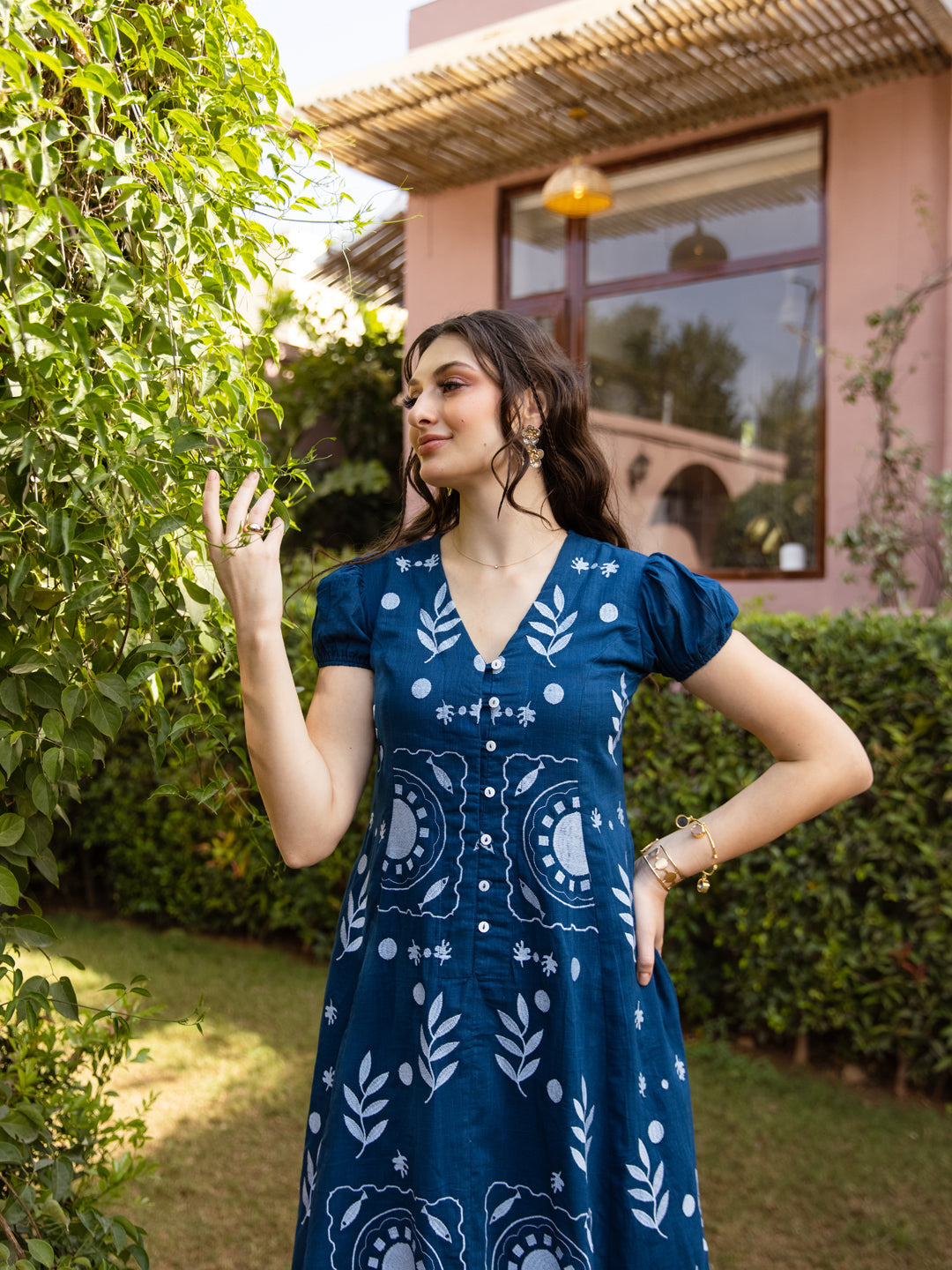 Indigo Muse Floral Embroidered A-Line Dress