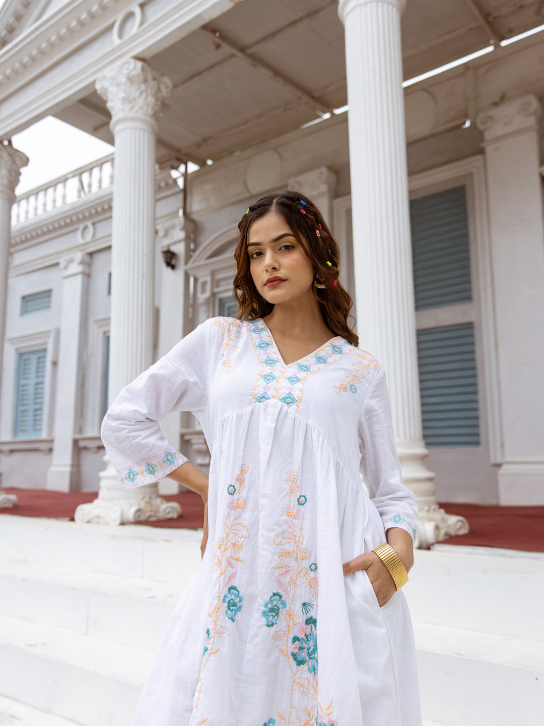 Serene Sky Embroidered Short Dress