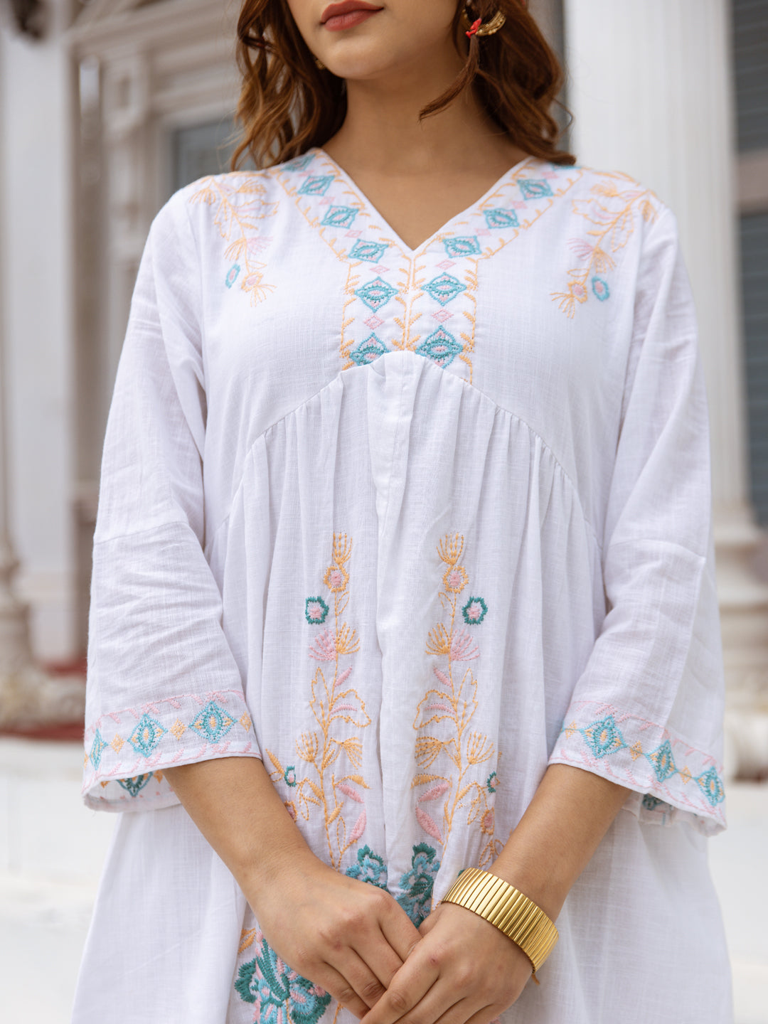Serene Sky Embroidered Short Dress